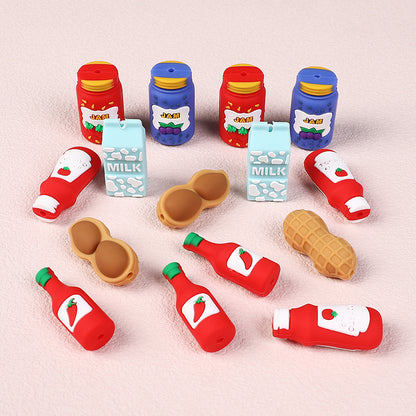 20Pcs Silicone 3D Focal Beads Jam Bottle Milk Carton Chili Sauce Design 2