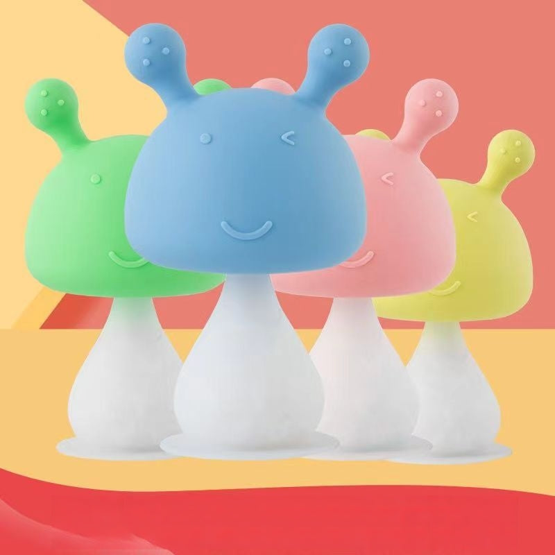 Silicone Mushroom Shaped Baby Teething Toy with Ringing Bell