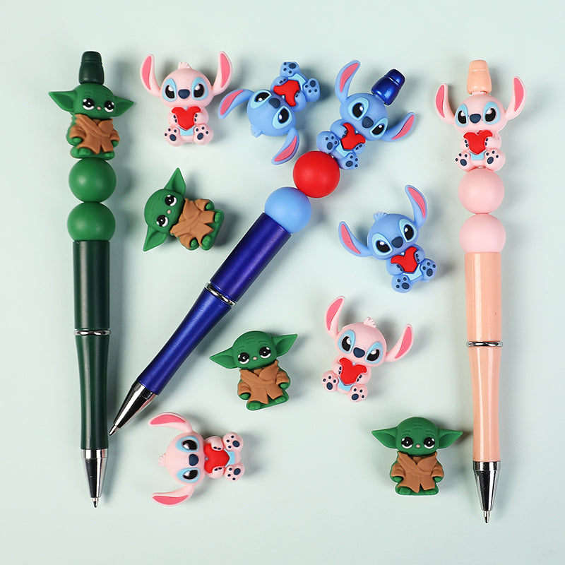 20Pcs Silicone 3D Focal Beads Blue Alien Character Large Ears and Green Alien Baby Large Ears 7