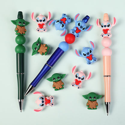 20Pcs Silicone 3D Focal Beads Blue Alien Character Large Ears and Green Alien Baby Large Ears 7