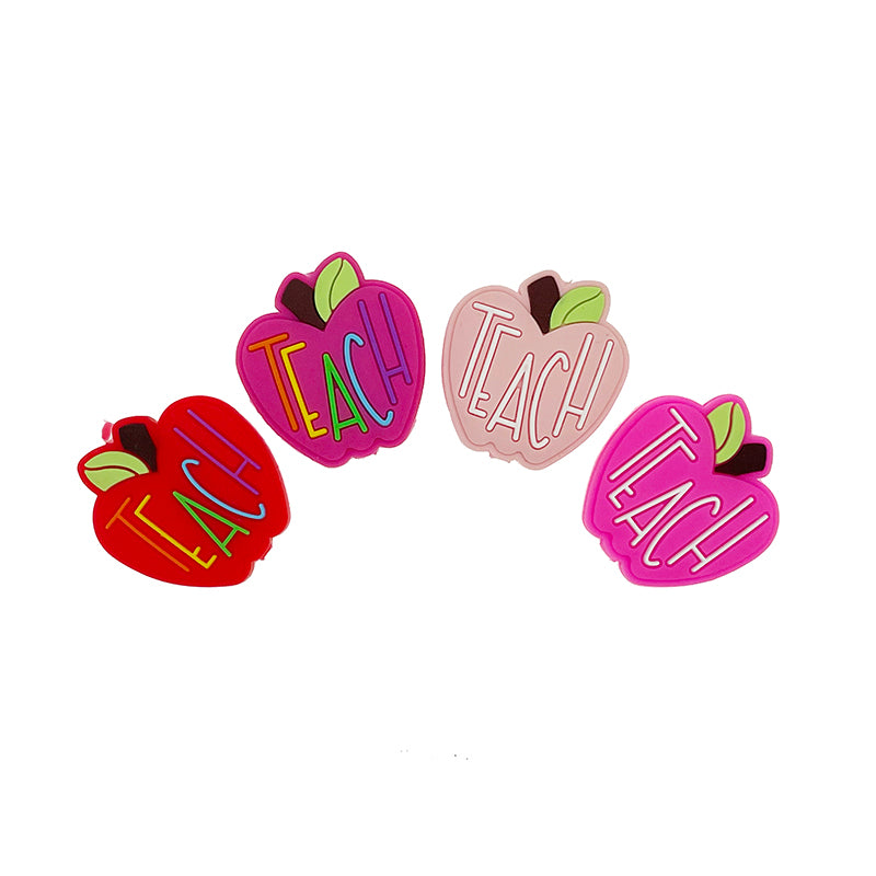 20pcs Silicone Focal Beads Teacher Apple with TEACH Text Design