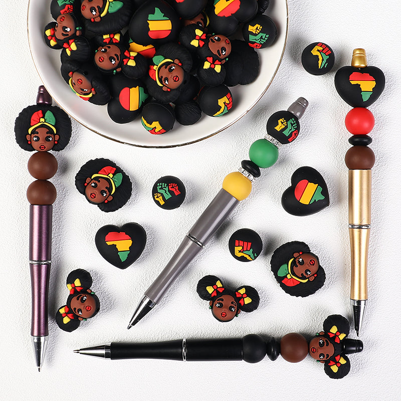 20Pcs Silicone 3D Focal Beads Black June Festival Motifs Variety 8