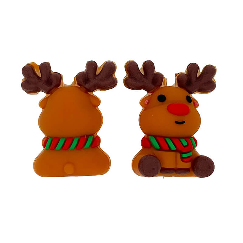 Silicone 3D Focal Beads Reindeer Christmas Sitting Pose