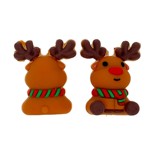 Silicone 3D Focal Beads Reindeer Christmas Sitting Pose