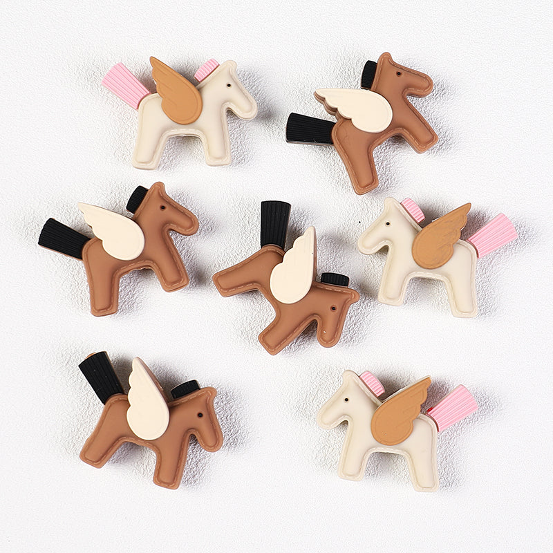 20Pcs Silicone 3D Focal Beads Flying Horse Brown Yellow Wings Tail 2