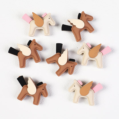 20Pcs Silicone 3D Focal Beads Flying Horse Brown Yellow Wings Tail 2