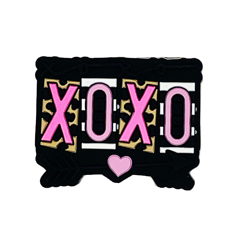 20pcs Silicone Focal Beads XOXO Black Background with Pink Letters