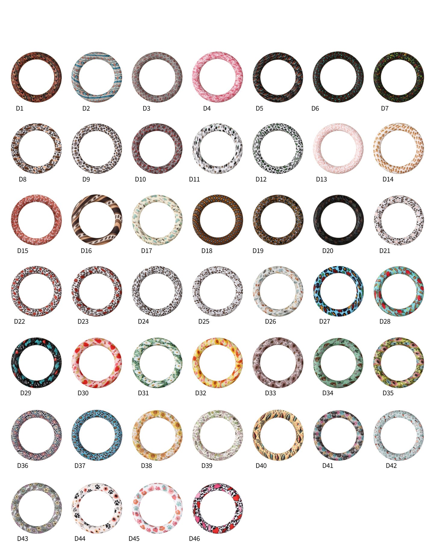 65mm Printed Silicone Beads Ring Shape Printed Design