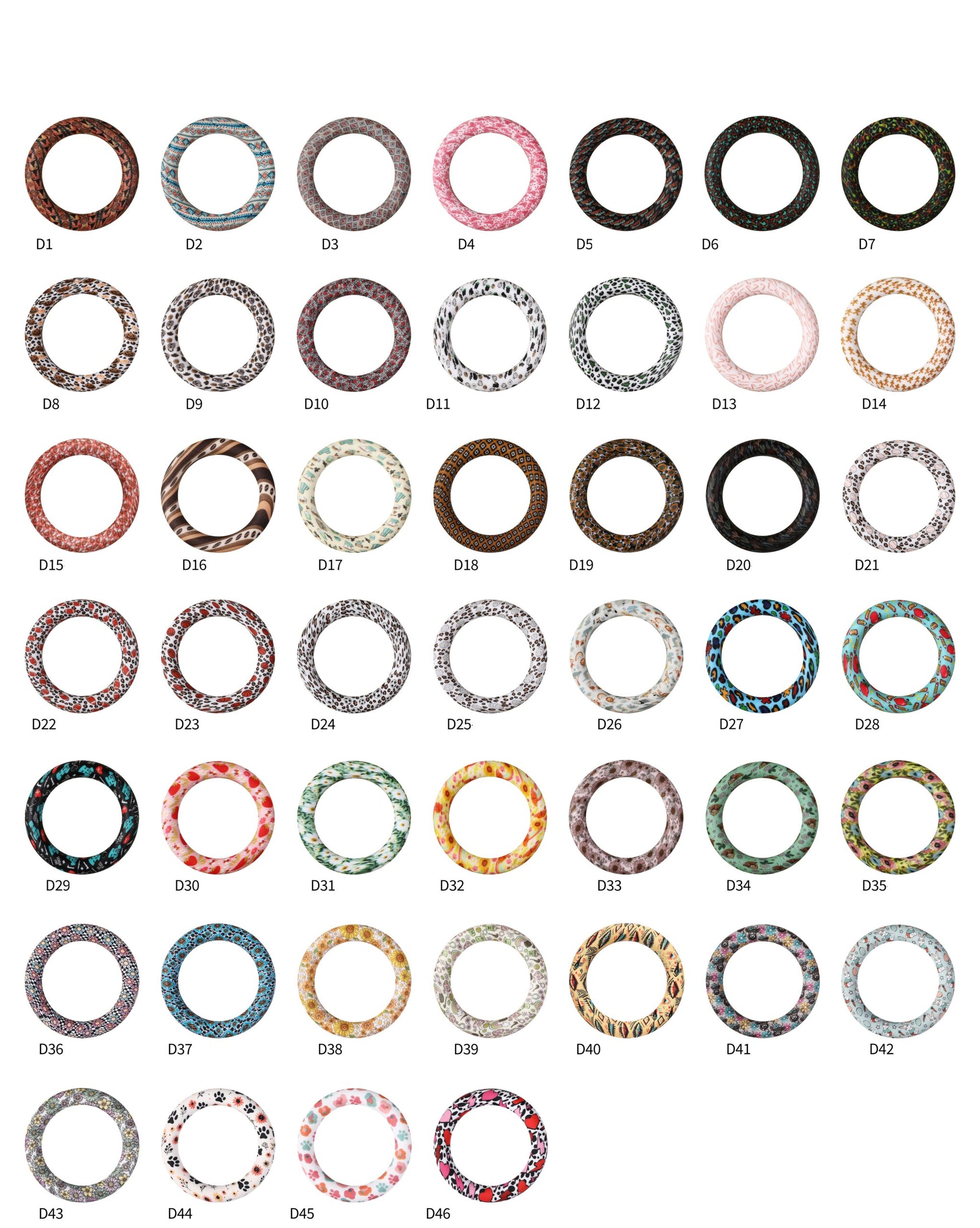 65mm Printed Silicone Beads Ring Shape Printed Design