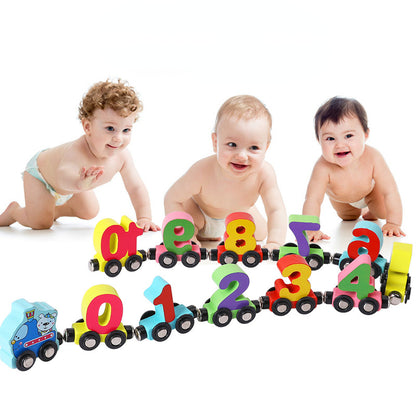 Wooden Building Blocks Magnetic Digital Letters Educational Toy Car 3