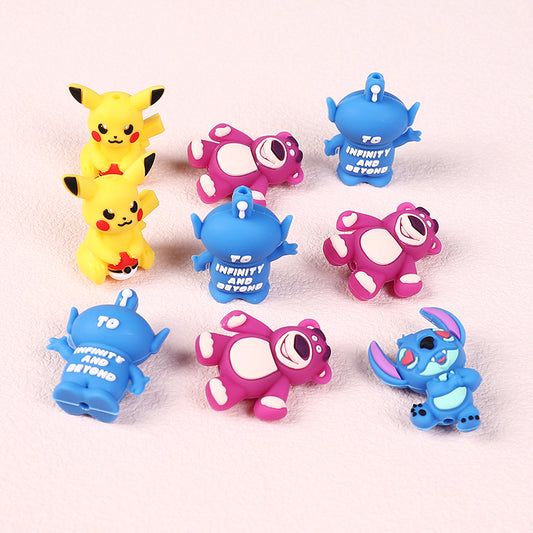 20Pcs Silicone 3D Focal Beads Yellow Mouse Round Cheeks Lightning Tail Blue Alien Character Large Ears Purple Bear Lying Pose