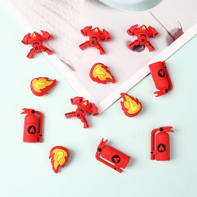20Pcs Silicone 3D Focal Beads Fire Fighting Theme Wearing Fire Helmet and Crossed Axes 4