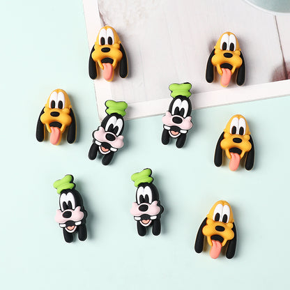 20Pcs Silicone 3D Focal Beads Black Dog Character Wearing Green Hat and Yellow Dog Character Tongue Out 3