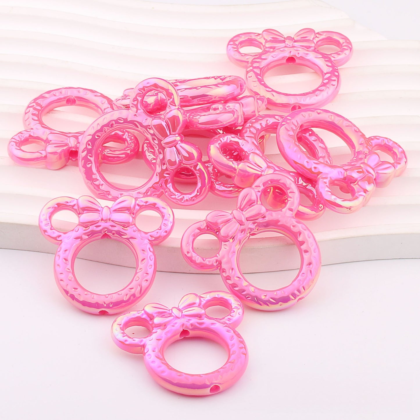 2Pcs 34x37mm Deep UV Color Plated Mickey Ring Head Acrylic Beads 9