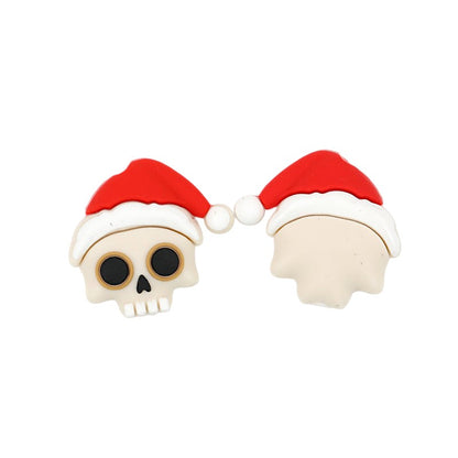 20Pcs Silicone 3D Focal Beads Christmas Skull Wearing Santa Hat