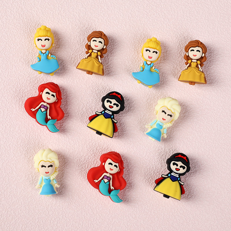Silicone 3D Focal Beads Princess Girl Round Smiling Face 2