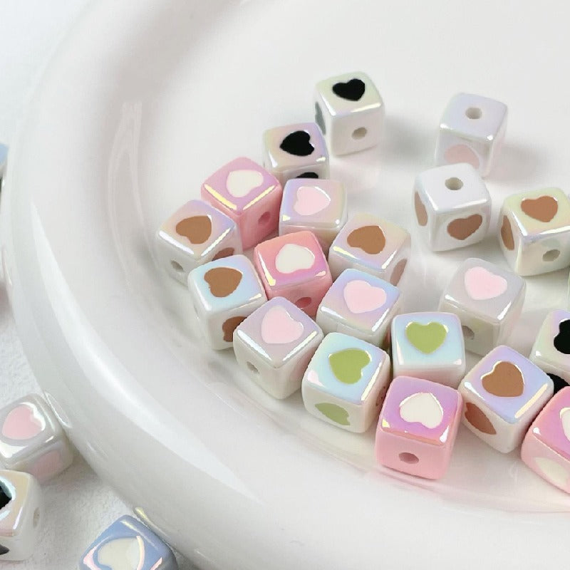 10pcs 12mm Heart Cube Acrylic Beads DIY Bracelet Making 3