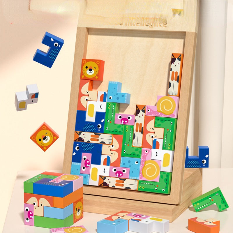Wooden 3D Puzzle Tetris Educational Toy for Kids 8