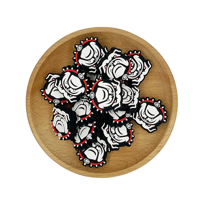 20pcs Silicone Focal Beads Bulldog Face with Spiked Collar 2