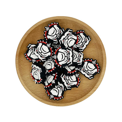 20pcs Silicone Focal Beads Bulldog Face with Spiked Collar 2