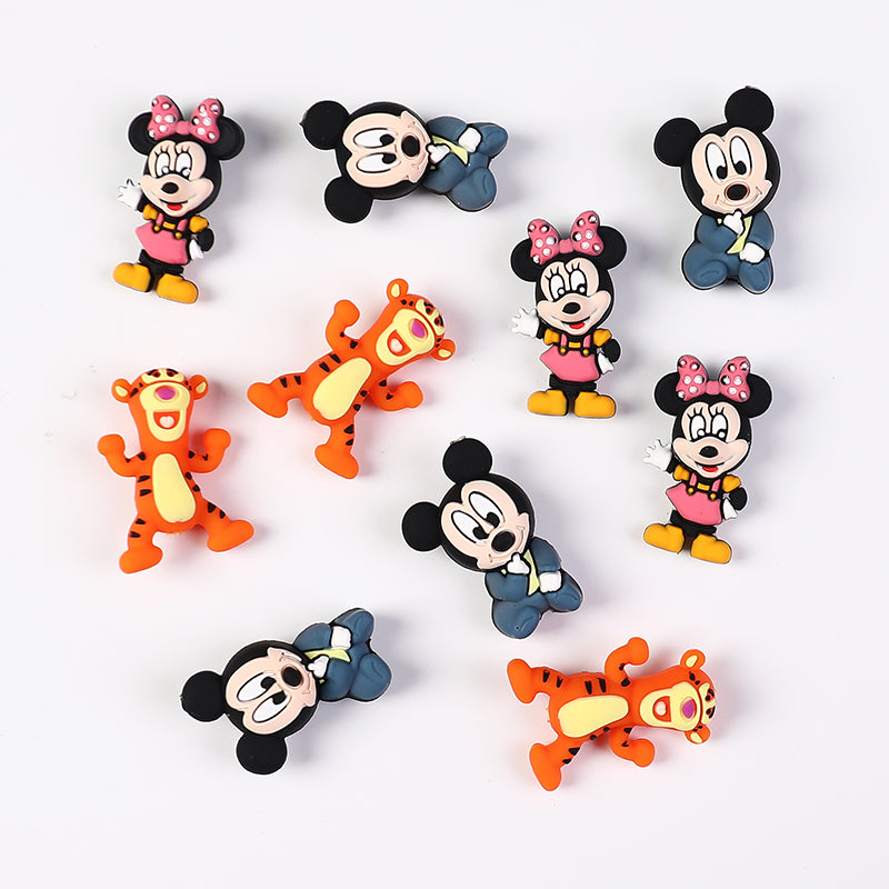 20Pcs Silicone 3D Focal Beads Round Ear Mouse Character with Bow and Orange Tiger Pose 5