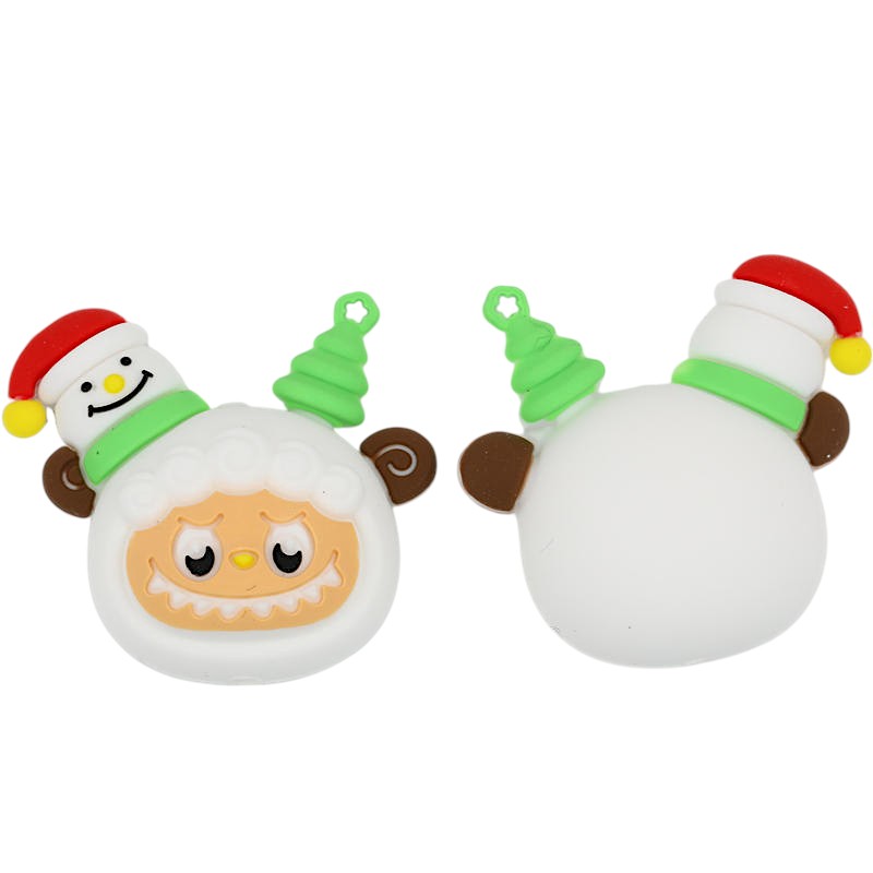 20Pcs Silicone 3D Focal Beads Christmas Snowman Wearing Santa Hat