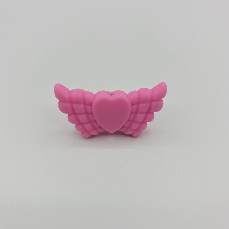 20pcs Silicone Focal Beads Wing Shape with Heart Center 10