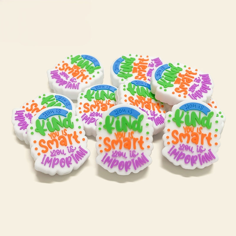 20Pcs Silicone Focal Beads Inspirational English Text Colorful Design