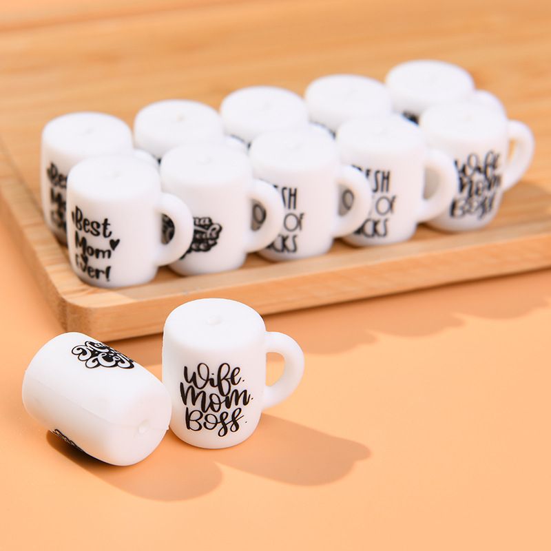 50pcs Silicone Focal Beads Cup Printed Design