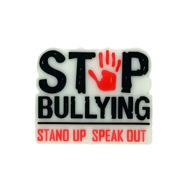 Large Silicone Focal Beads Stop Bullying Stand Up Speak Out Printed Text