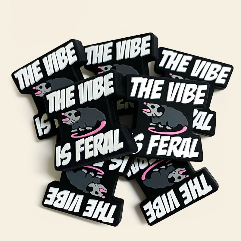 20Pcs Silicone Focal Beads Rat with The Vibe Is Feral Text
