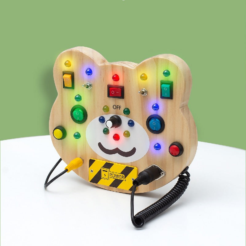 Wooden Montessori Toys LED Light Button Switch Activity Toy 2