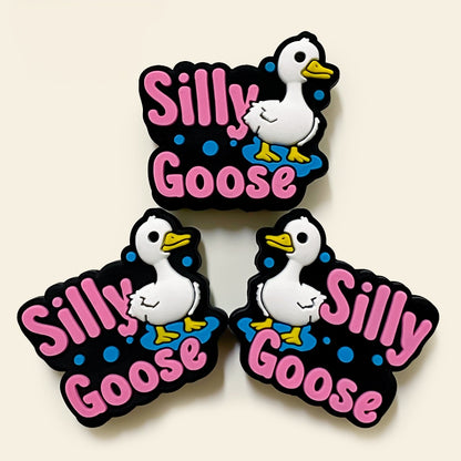 20Pcs Silicone Focal Beads Silly Goose Text with Standing Bird