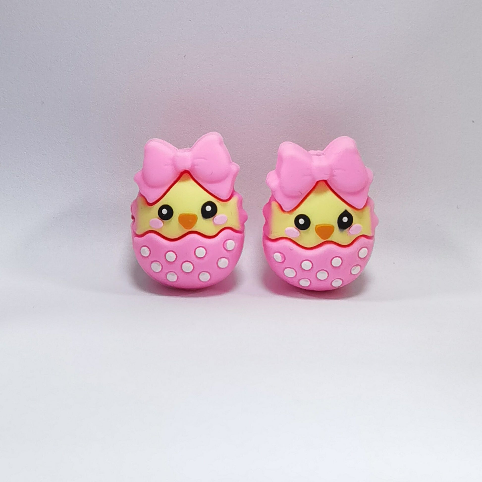 20Pcs Silicone 3D Focal Beads Easter Yellow Chick with Pink Bow