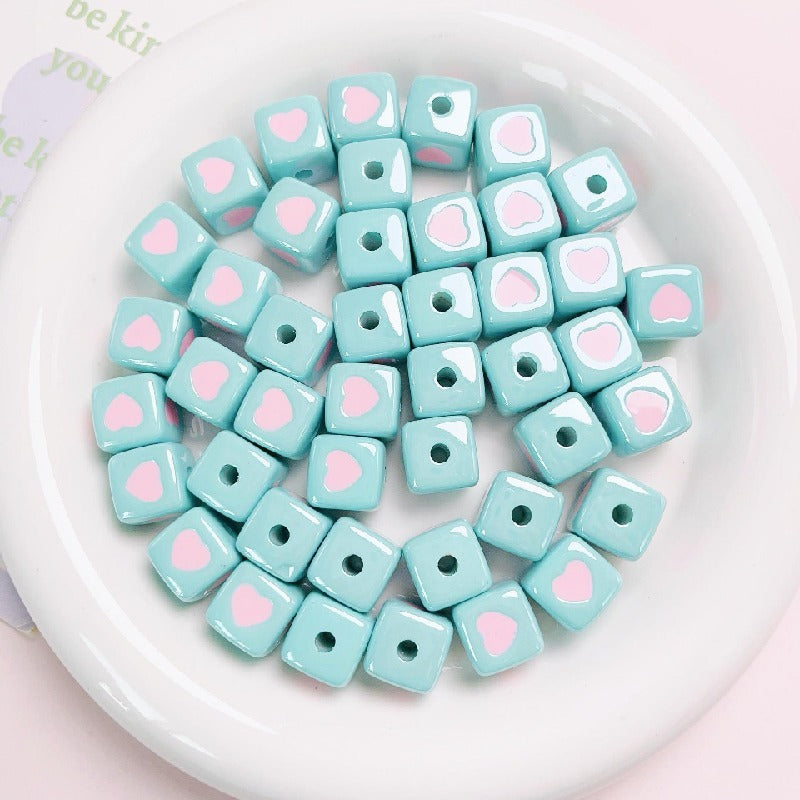 10pcs 12mm Heart Cube Acrylic Beads DIY Bracelet Making 7