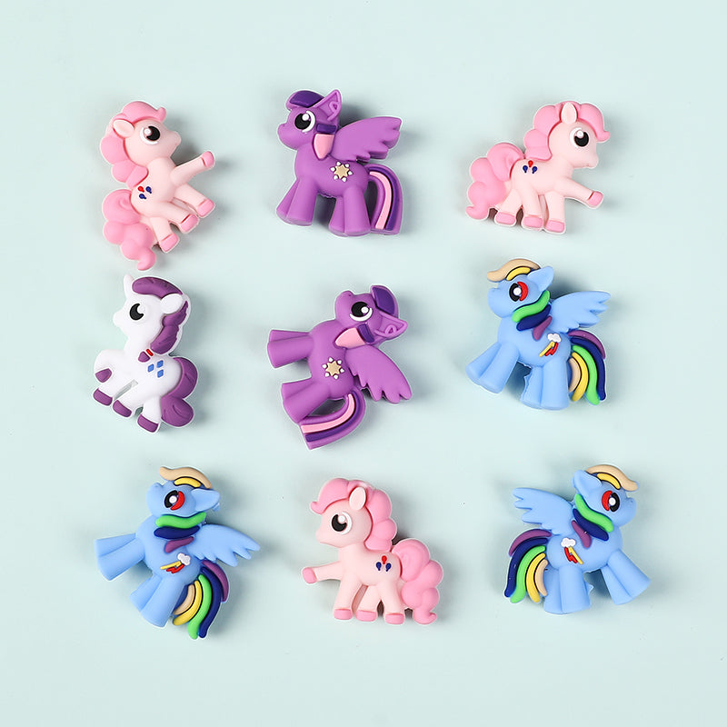 20Pcs Silicone 3D Focal Beads Pony Character Wings Spread 3