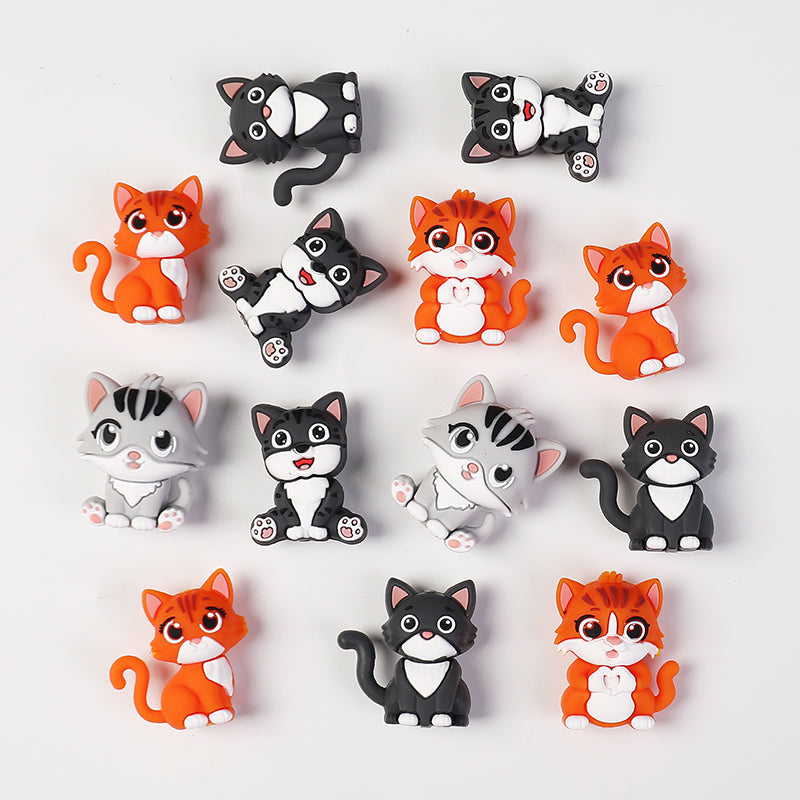 20Pcs Silicone 3D Focal Beads Dark Cat Sitting Pose 6