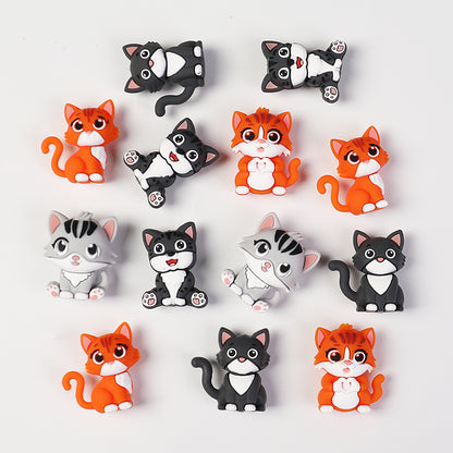 20Pcs Silicone 3D Focal Beads Dark Cat Sitting Pose 6
