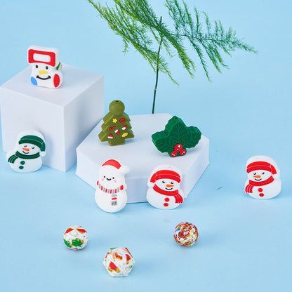 10pcs Silicone Focal Beads Christmas Snowman Tree Stocking Set 3