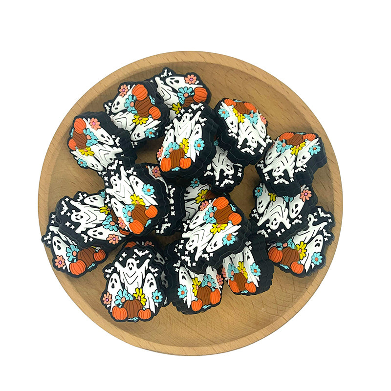 20pcs Silicone Focal Beads Halloween Daisy Ghost Pumpkin Cluster 2