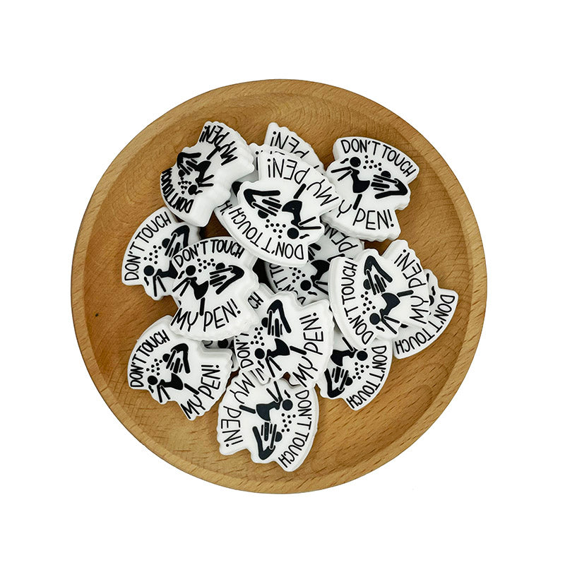 20pcs Silicone Focal Beads Don’t Touch My Pen Printed Text Design 3