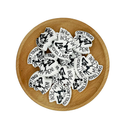 20pcs Silicone Focal Beads Don’t Touch My Pen Printed Text Design 3