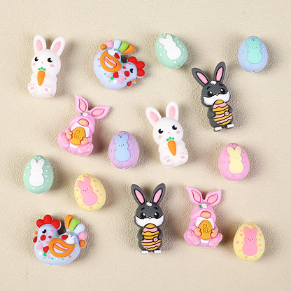 20Pcs Silicone 3D Focal Beads Easter Bunny Chick Holding Easter Egg 14