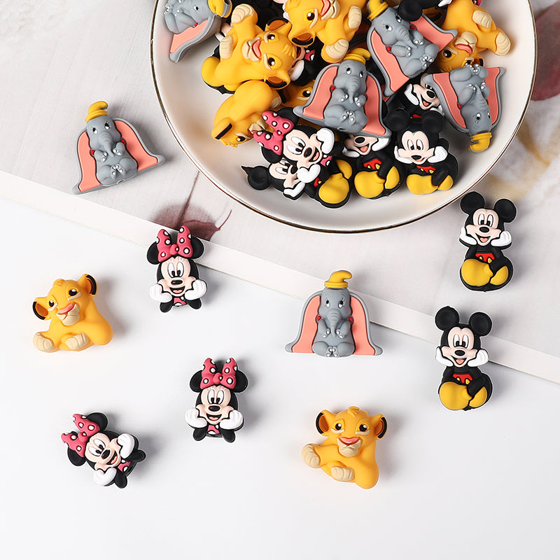 20Pcs Silicone 3D Focal Beads Round Ear Mouse Character Yellow Bear Round Tummy Large Gray Elephant Big Ears 4