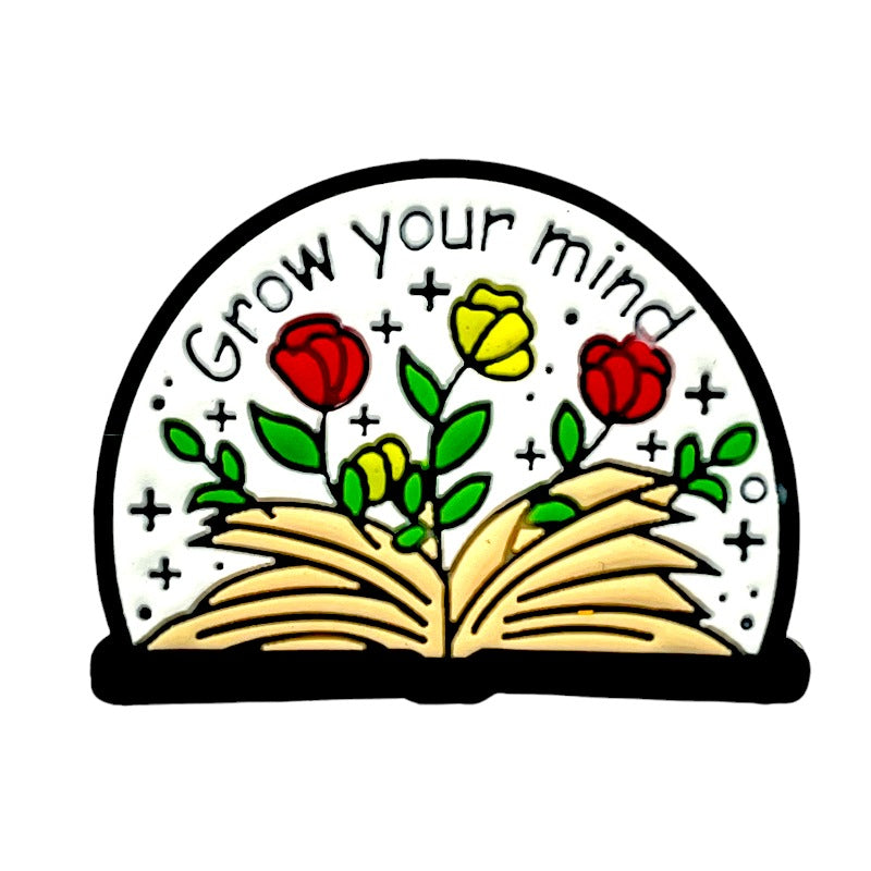 20pcs Silicone Focal Beads Grow Your Mind Open Book with Flowers