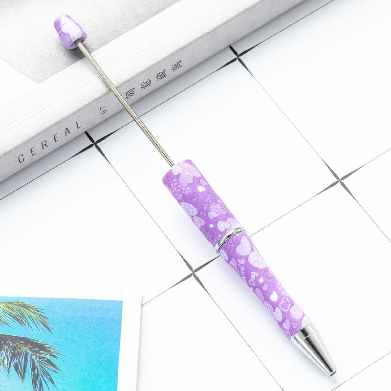 Valentine's Day Heart Print Beadable Ballpoint Pens 14.4cm DIY 21