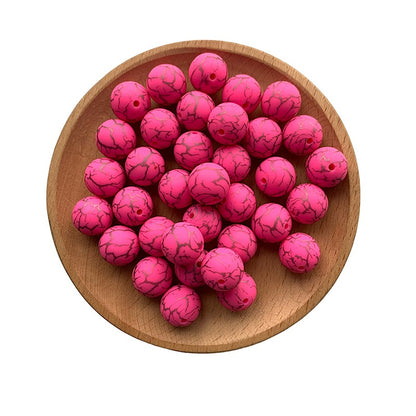 50pcs 15mm Printed Crackle Silicone Beads Colorful Design 6