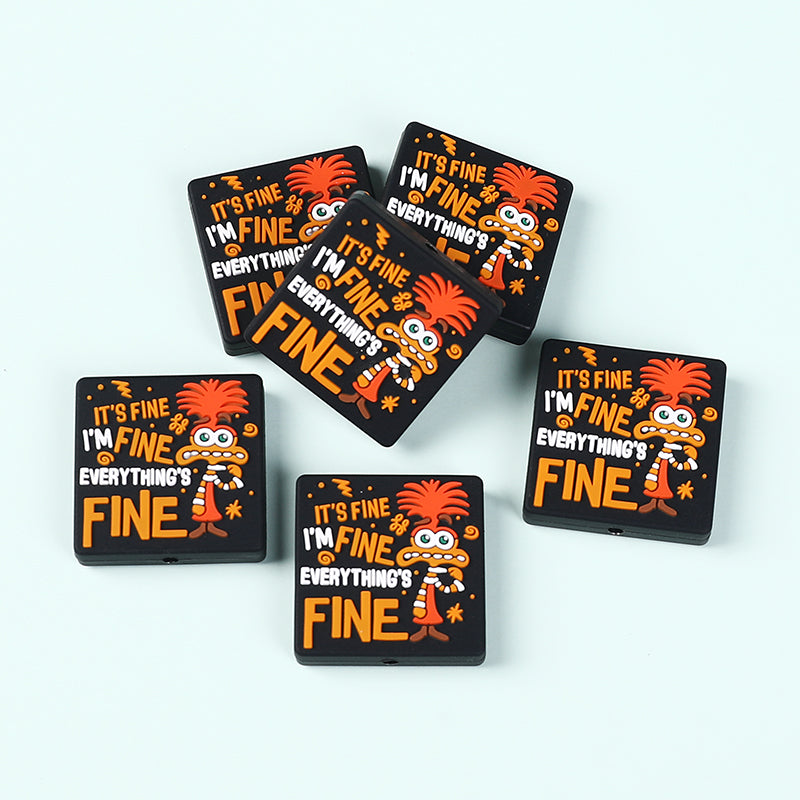 Silicone Focal Beads Mouse Character Front Facing with Text I'm Fine 5