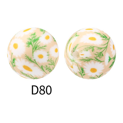 50pcs 15mm Rhombus Printed Silicone Beads Colorful Design 44