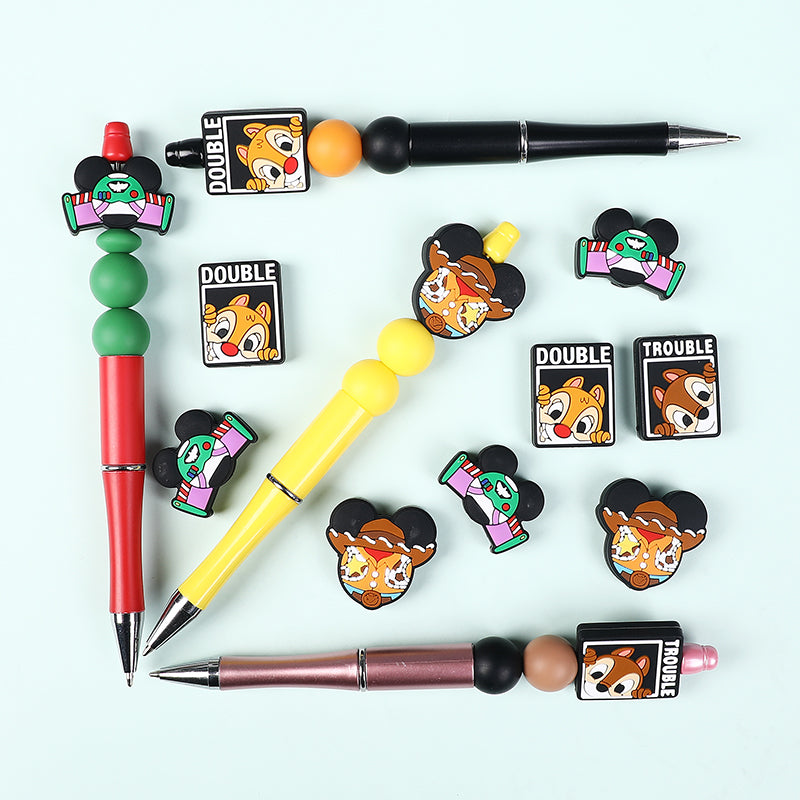20Pcs Silicone Focal Beads Round Ear Mouse Character with Cowboy Hat and Space Helmet 6